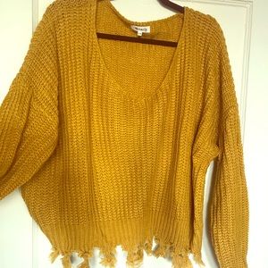 Miracle Mustard fringe sweater, worn once